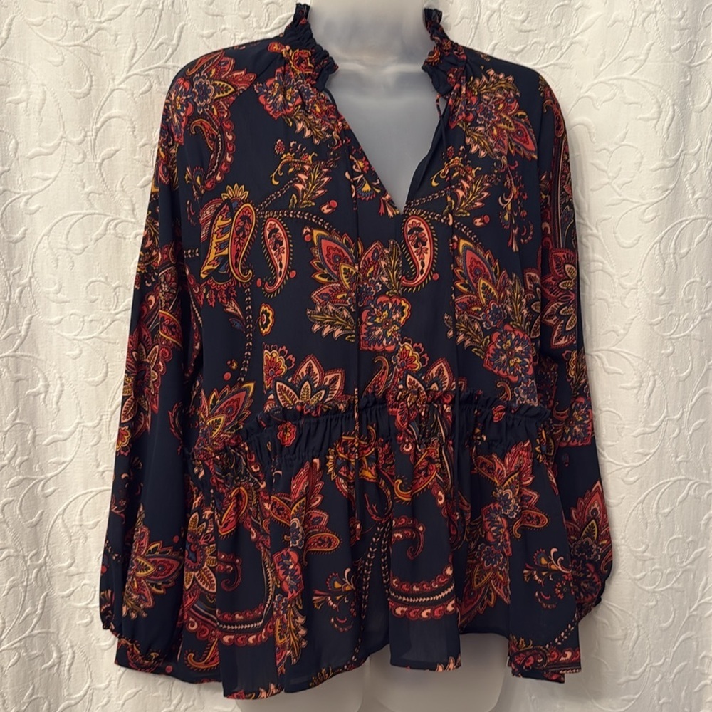 LOFT Floral Paisley Blouse longsleeve size s boho flowy Vneck office work casual